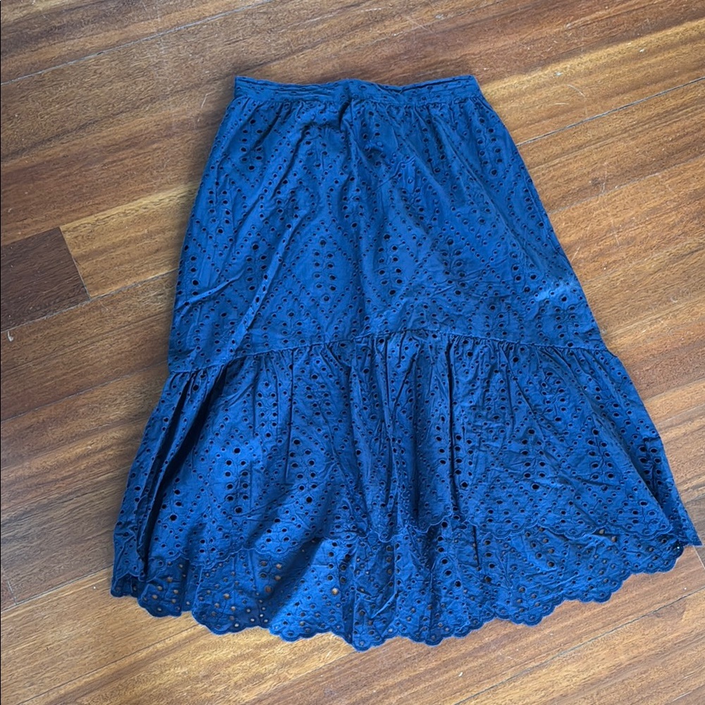 Joie Navy Eyelet Midi Skirt